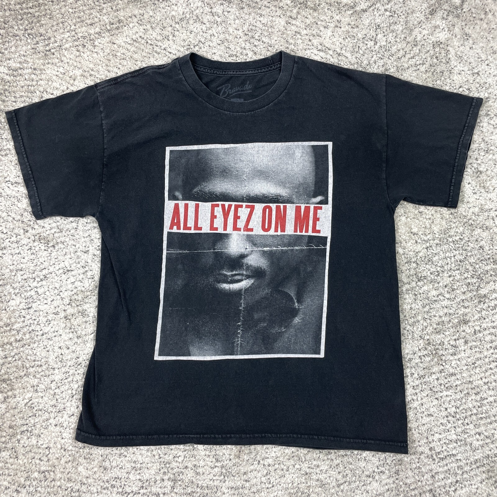 FILA Camicia Tupac Shakur Uomo Large Bravado All Eyez On Me Manica Corta Nera Death Row
