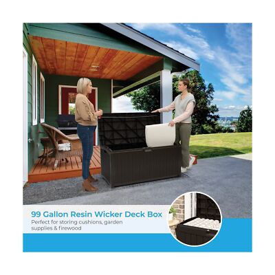Suncast 99 Gallon Resin Wicker Patio Outdoor Storage Container for - Main Image