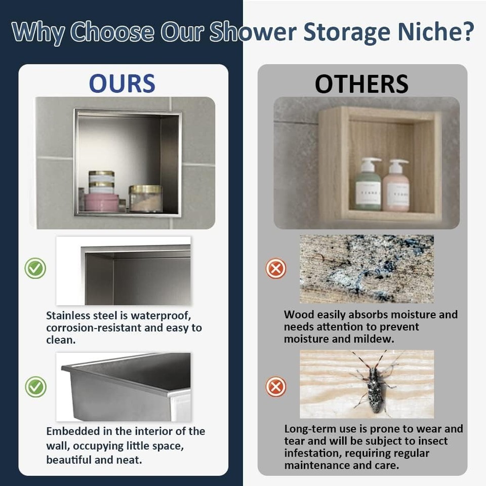Shower Niche Stainless Steel Multi size Brushed Nickel Wall-Inserted ...