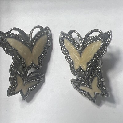 Avon Earrings Butterfly Marcasite Around Them unmarked vintage clip on antique