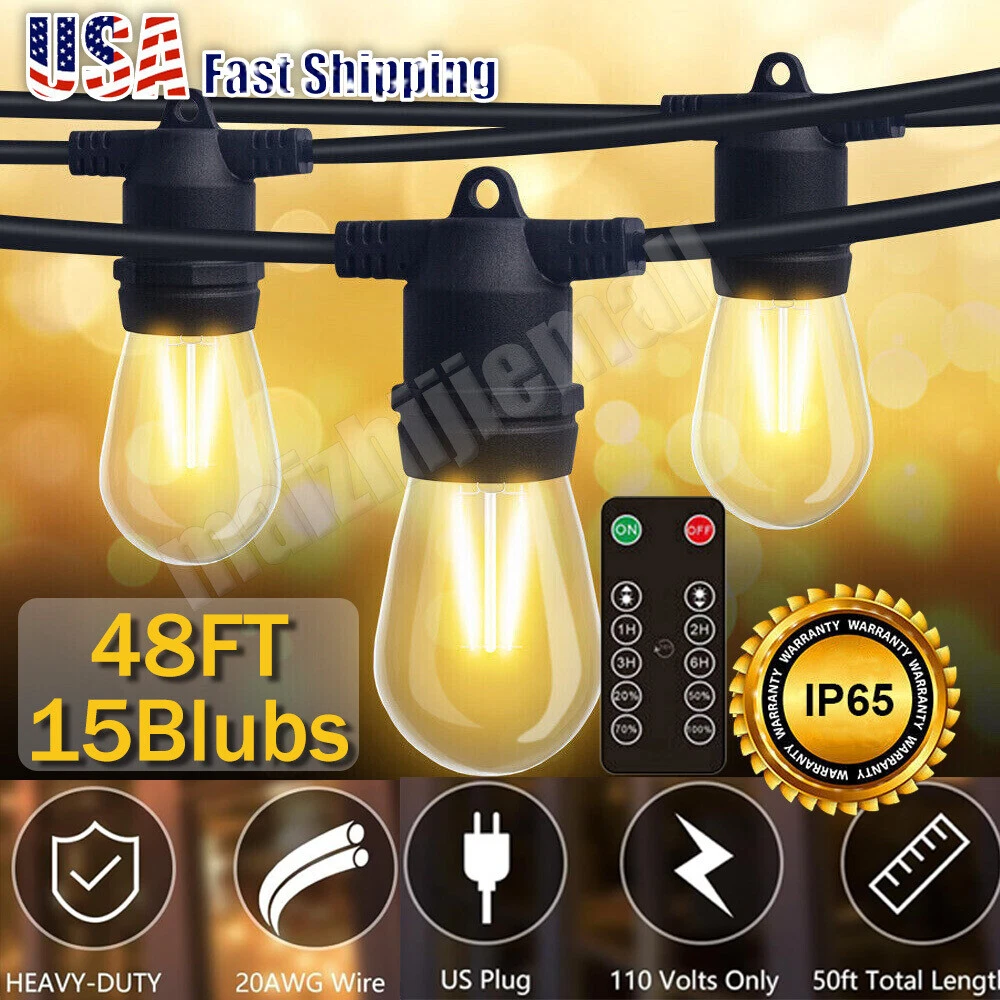 48ft String Lights X-mas Decor S14 LED Waterproof IP65 Warm for Outdoor W/Remote