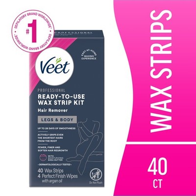 Veet Hair Removal Waxing Kit Strips with Shea Butter, 40 Count