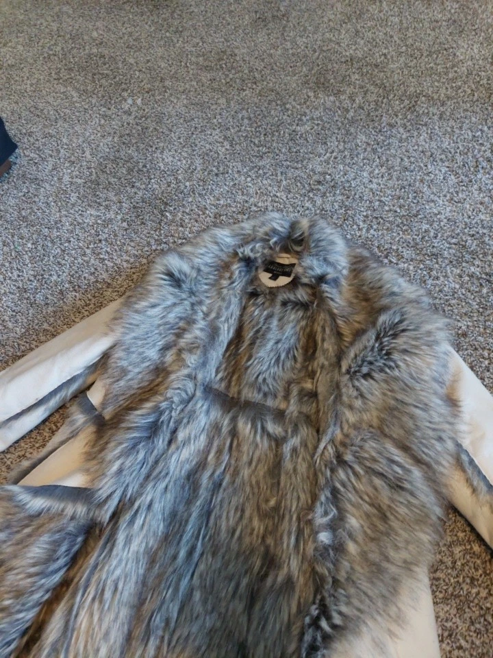 Abrigo chaqueta cuello puños ribete XL Donna Salyers Fabulous Furs piel sintética Foto 2 de 4