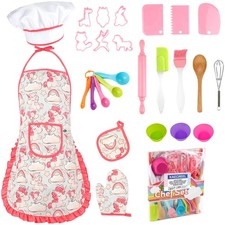 Kids Baking Chef Set with Unicorn Apron and Mitt, 26pcs Kid Cooking Set with ...