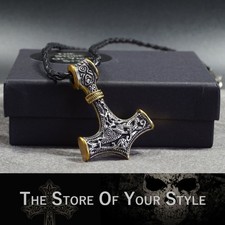 Halskette Thors Hammer Silber Gold PU Leder Wikinger Thor Mjölnir Odin Kette