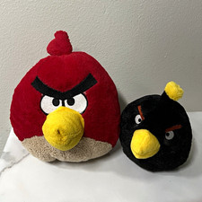 Angry Birds 2011 Small Plush Lot of 2: Red Bird  Black Bomb Bird