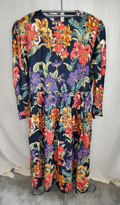 VTG 90s Passports of Pier 1 Imports Dark Floral Tropical Maxi Dress Sz M Whimsy