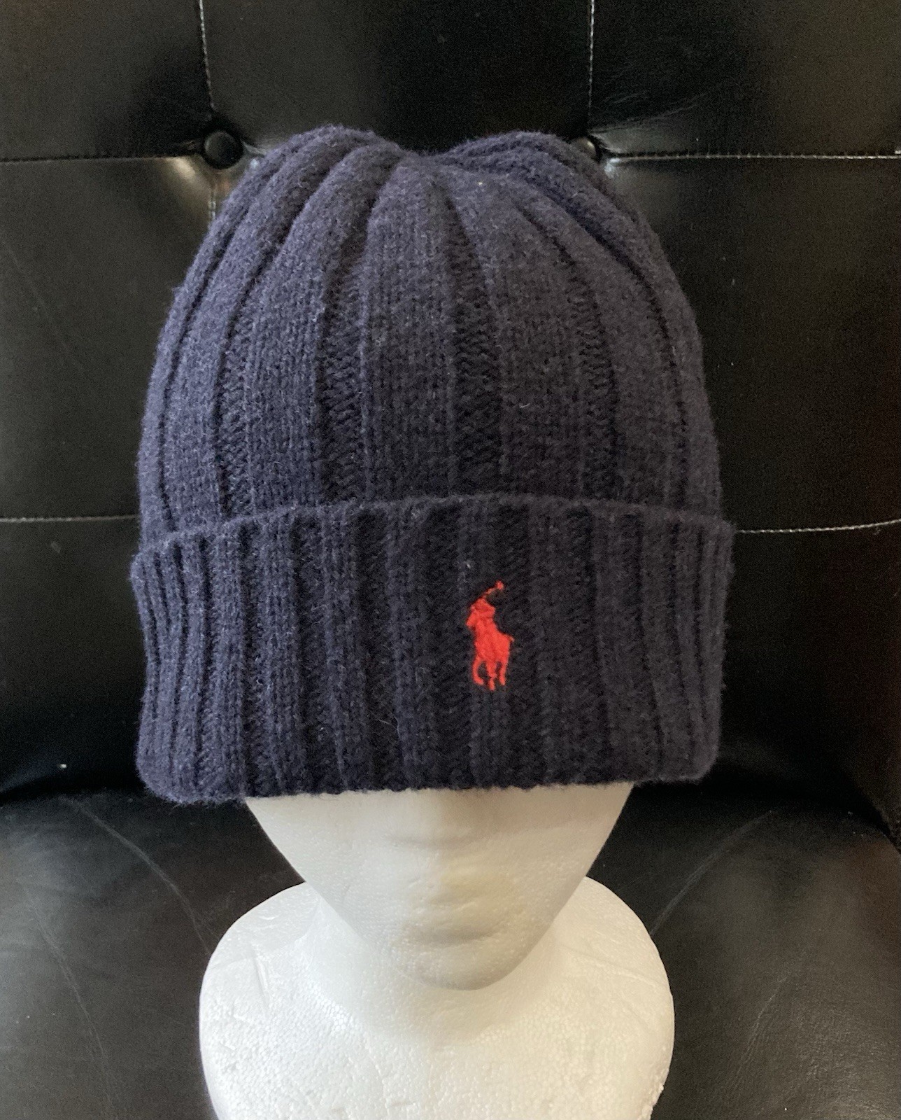 PONY Cappello berretto Polo Ralph Lauren Beanie lana a costine teschio con frangia rossa