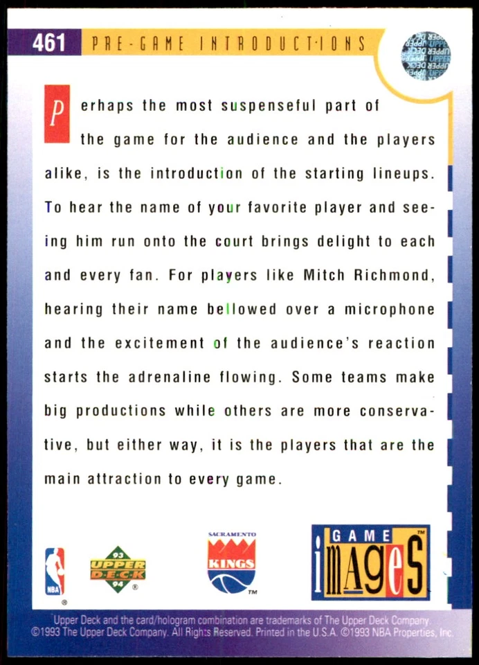 Mitch Richmond 1993-94 Upper Deck #461 Kings NBA READ FREE SHIPPING AutographDen - Image 2 of 2