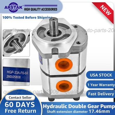 NEW Hydraulic Tandem Double Gear Pump HGP-33A-F6/6R 17.46mmd Shaft Replacement