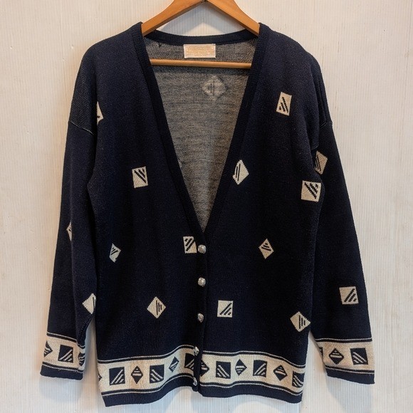 PENDLETON 100% Wool Navy Geometric Patterned V-ne… - image 10