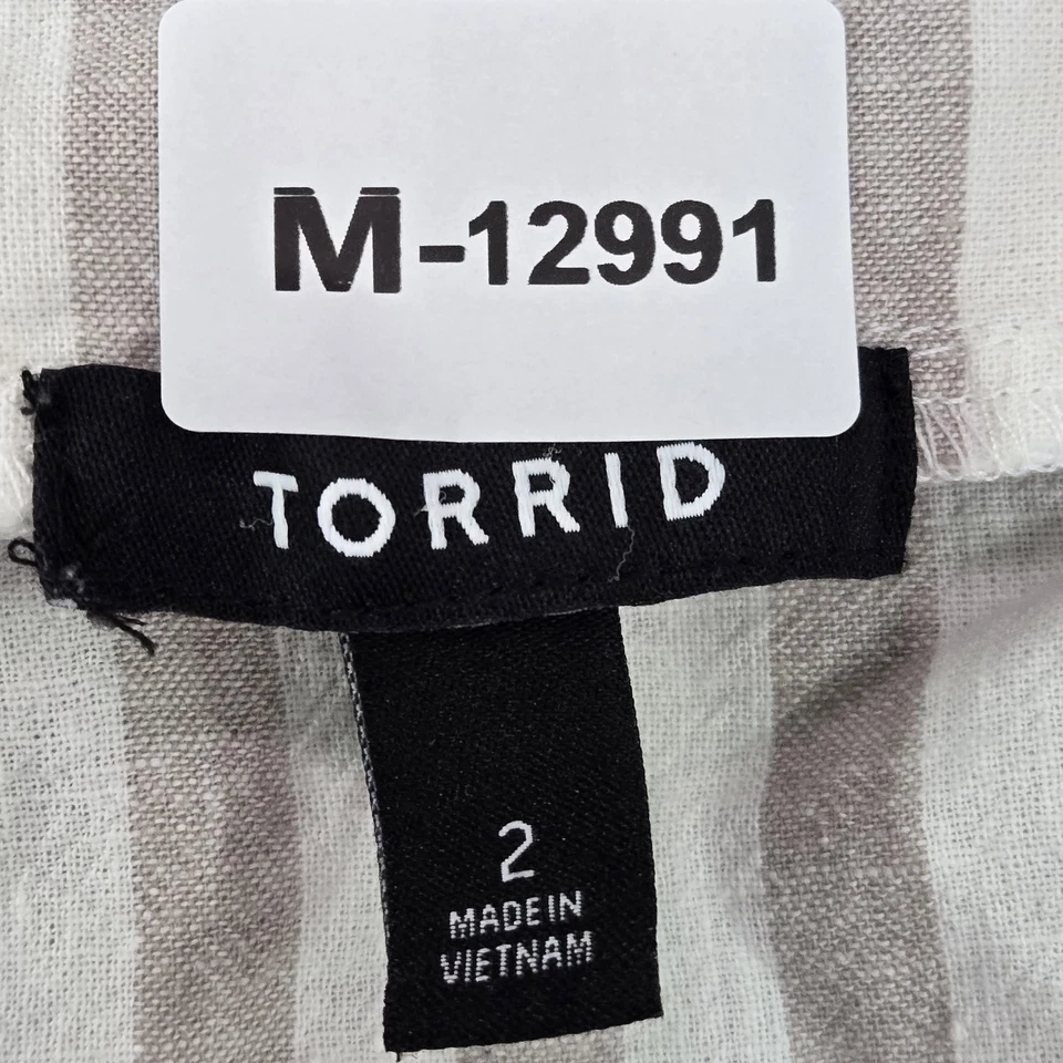 Falda de mujer tórrida 2 beige algodón lino rayas línea A pull on Foto 2 de 4