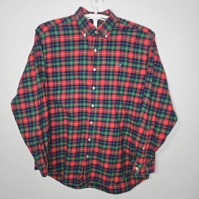 Vineyard Vines Whale Mens Large Button Up Long Sleeve Red Green Plaid Shirt L302
