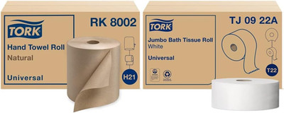 Paper Hand Towel and Toilet Paper Bundle (6 Rolls X 800 Ft, 12 Rolls X 1000 Ft)