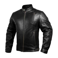 HWK Leather Motorcycle Jacket with Armor for Men, Cafe Racer Genuine Leather ...