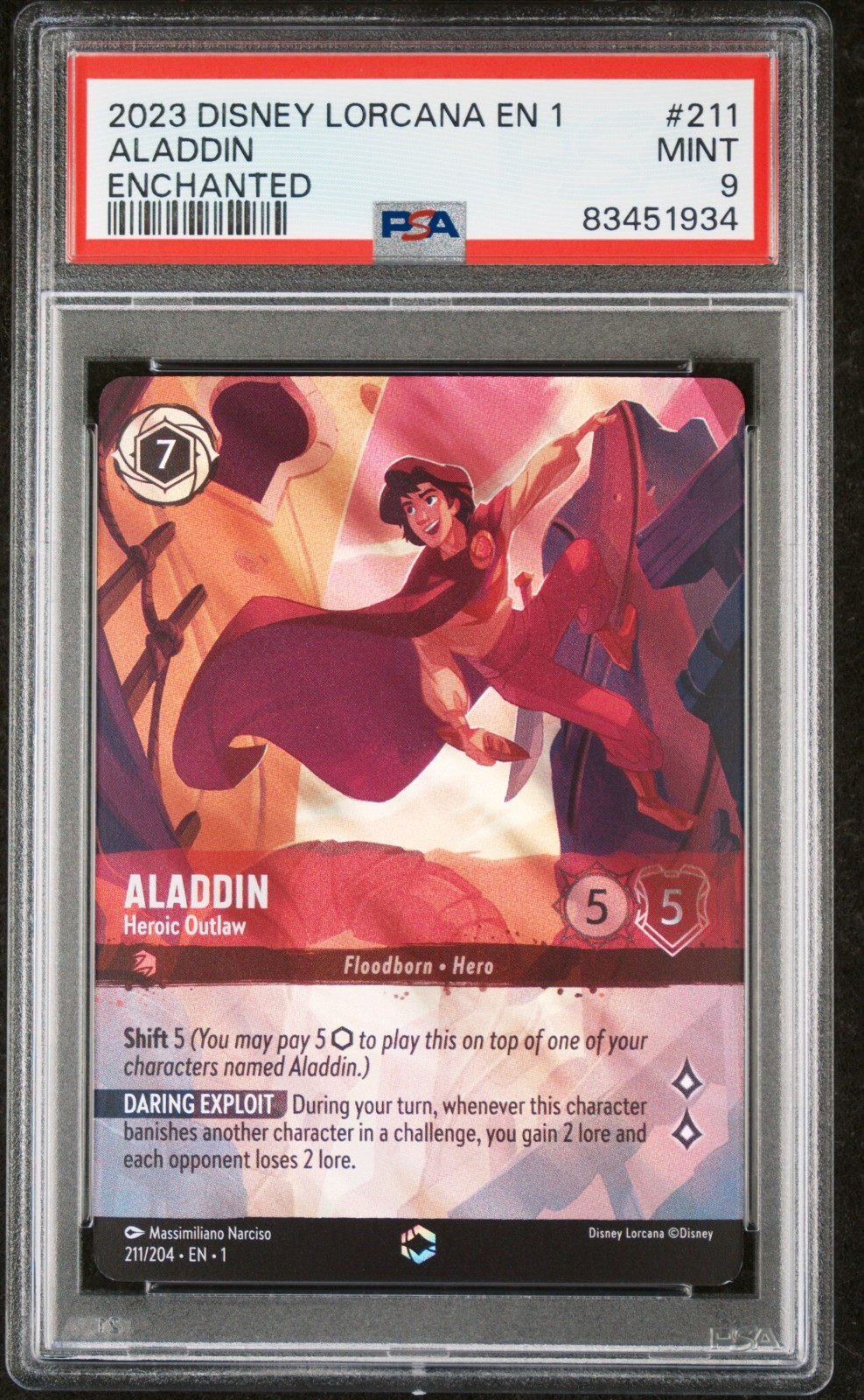 Aladdin Heroic Outlaw 211/204 PSA 9 Enchanted First Chapter Disney Lorcana