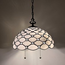 Tiffany Style Hanging Lighting White Stained Glass LED Bulbs 75'H 16"W 16"D