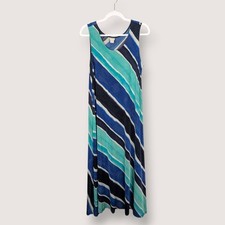 Chico’s Travelers 2 Womens Large Blue Striped Long Slinky Sleeveless Maxi Dress