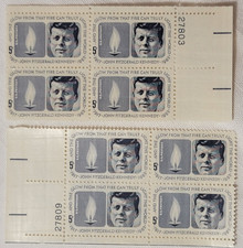 1964 5-cent US stamps JFK Memorial Eternal Flame, 2 plate blocks of 4,  MNH