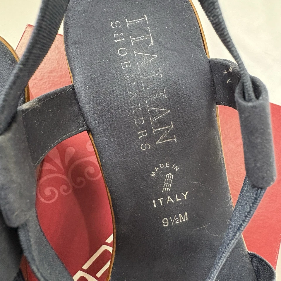 Sandalias Italianas Zapatero Cuña Estrás Punta Abierta Azul Para Mujer’s 9.5 Usadas Una Vez Foto 3 de 4