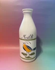 EGIZIA BIRD Milk Glass BOTTLE 1 Liter W/LID White Hand Painted 10"—Vintage Italy