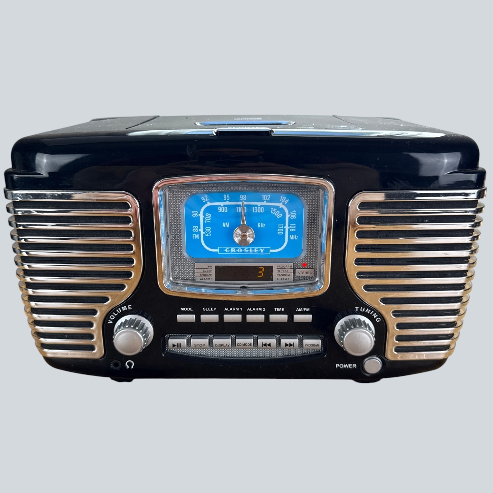 Crosley Corsair Retro Radio CD Player Bluetooth AM/FM Alarm Clock Black CR612B