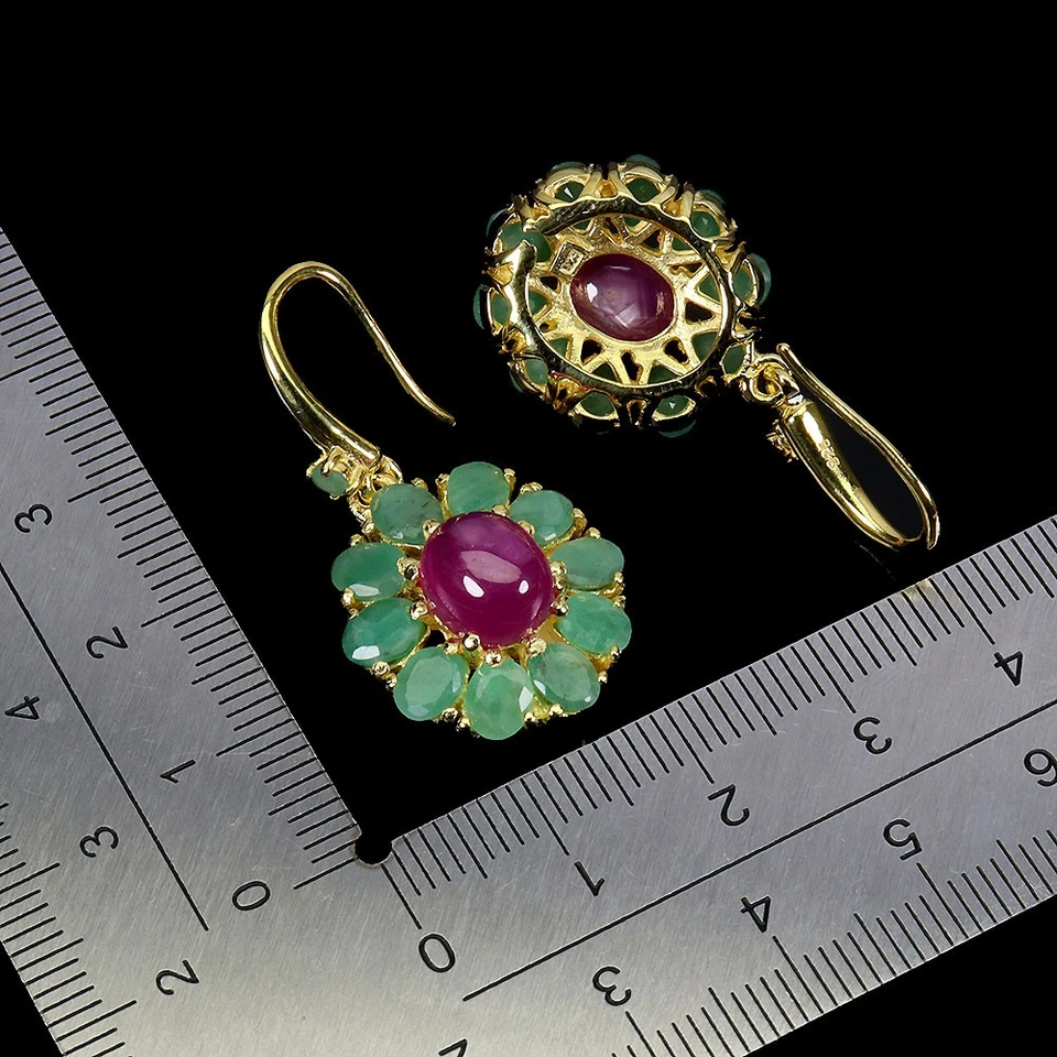 925 Sterling Silver Earrings Oval Ruby 9x7mm Emerald Natural Gemstone Jewelry - Image 3 of 4