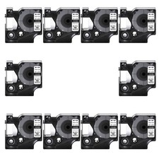 10PK Black on White Flexible Nylon Label Tape 18488 for DYMO Rhino PRO 1000 1/2"