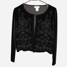 Vintage 90s Robbie Bee gothic witchy black velvet beaded long sleeve cardigan