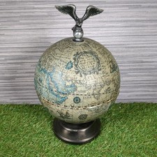 VINTAGE World Globe Ice Bucket Old World Maps Pewter Eagle Man cave Mini Bar