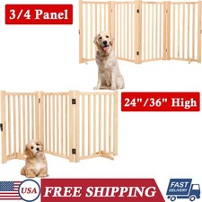 3/4 Panel 24/36 Inch Foldable Wooden Dog Gate Freestanding Indoor Pet Dog Fence