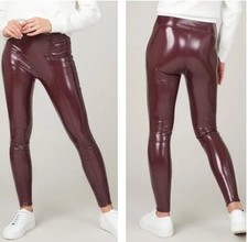 Leggings SPANX ecopelle verniciata taglia L bordeaux lucido liquido slim fit rubino
