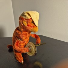 Vintage Wind Up Monkey Cymbal Toy Plush Mechanical Figure Works 60s