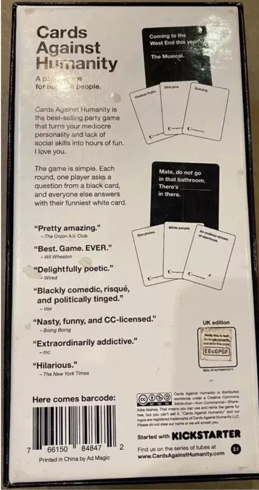 Cards Against Humanity (Version 2.0) Karten gegen die Menschheit Geschenk Spielkarten UK - Bild 3 von 3