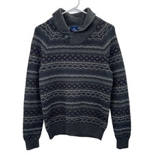 Old Navy Nordic Sweater S Men Gray Blue Shawl Collar Pullover One Button Lodge