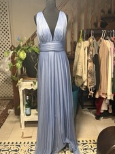 Dusty Blue Sparkly V Neck Evening Gown Elegant Sequin Formal Prom Dress