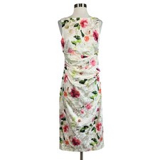 Eliza J Women's Cocktail Dress Size 6 White Floral Print Sleeveless Midi Sheath