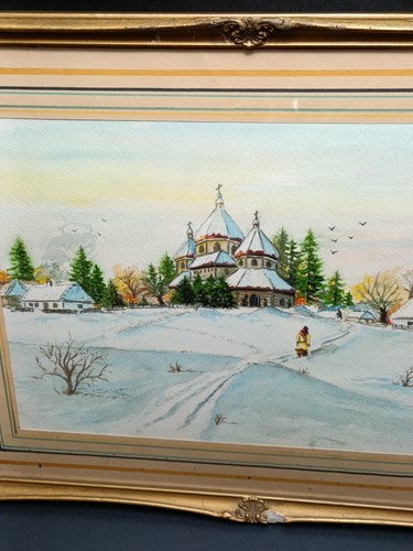 Vintage Signed Watercolor Yorkshire Dales Church in Winter Countryside Framed - Picture 4 of 17