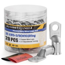 haisstronica 10pcs 3/0 AWG - 3/8M10 Tinned Copper Battery Lugs, Heavy Duty Wi...