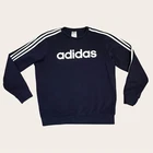 Adidas Essentials 3 Stripe Logo Crew Neck Sweatshirt Navy Spell Out Sz L