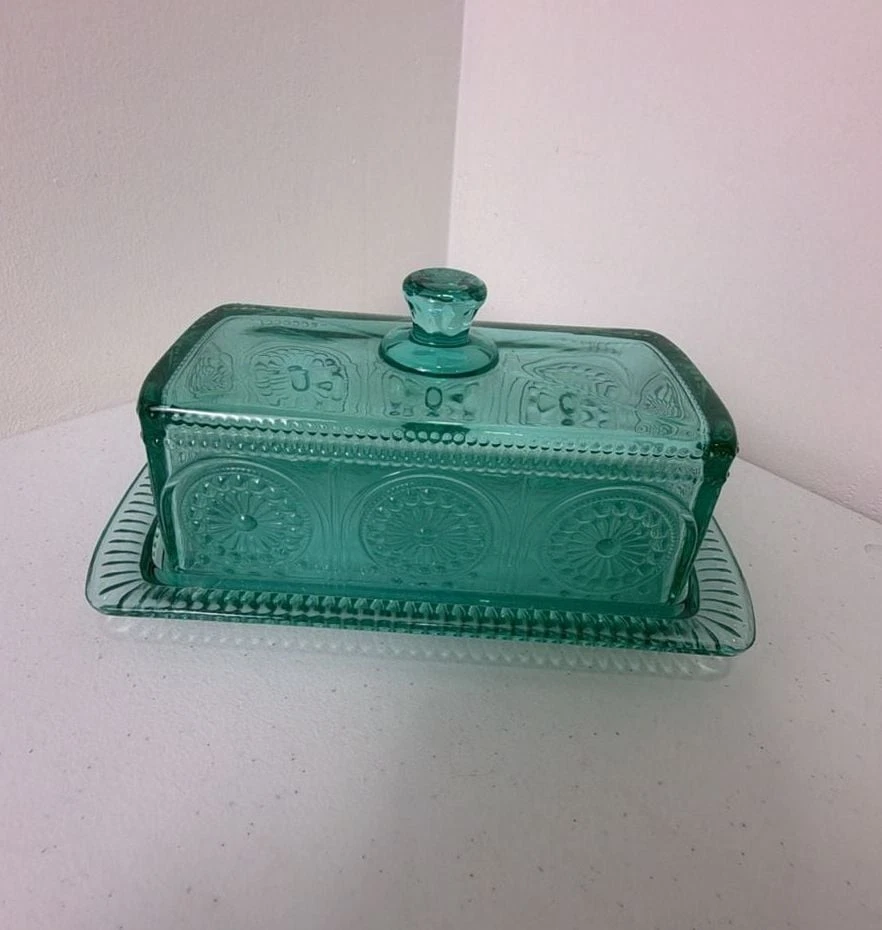 The Pioneer Woman Teal Glass Butter Dish