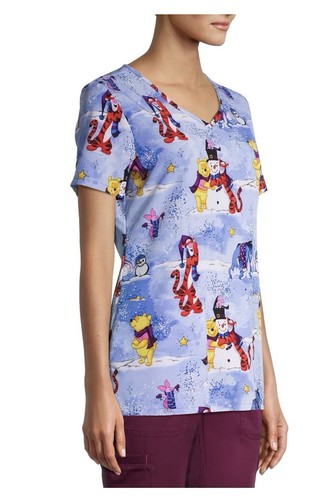 New Disney Winnie the Pooh 2XL Love Your Snowman Nurse Scrub Top - Picture 4 of 6