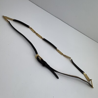 Vintage Talbots Made in Italy Skinny Gold Black Leather Belt  display picture 3