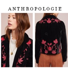 Anthropologie Ett:twa Velvet Jacket S Uk 8 Velvet Floral Red