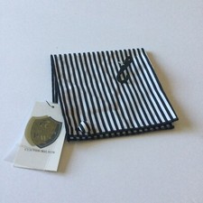 CLIFTON WILSON MENS POCKET SQUARE COTTON BLACK WHITE STRIPE NWT