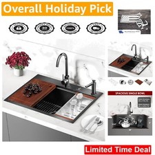 30 Inch Stainless Steel Premium Kitchen Sink - 16 Gauge - Single Bowl - Black