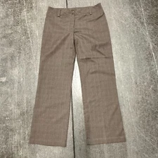 AB Studio Chino Pants Womens Size 10 Brown Plaid Flat Front Relaxed Fit Wide Leg