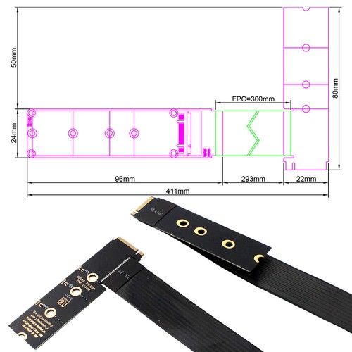 M.2 NVME NGFF M-Key SSD Extension Cable Support PCle4.0 Solid Drive Riser Card - Afbeelding 10 van 14
