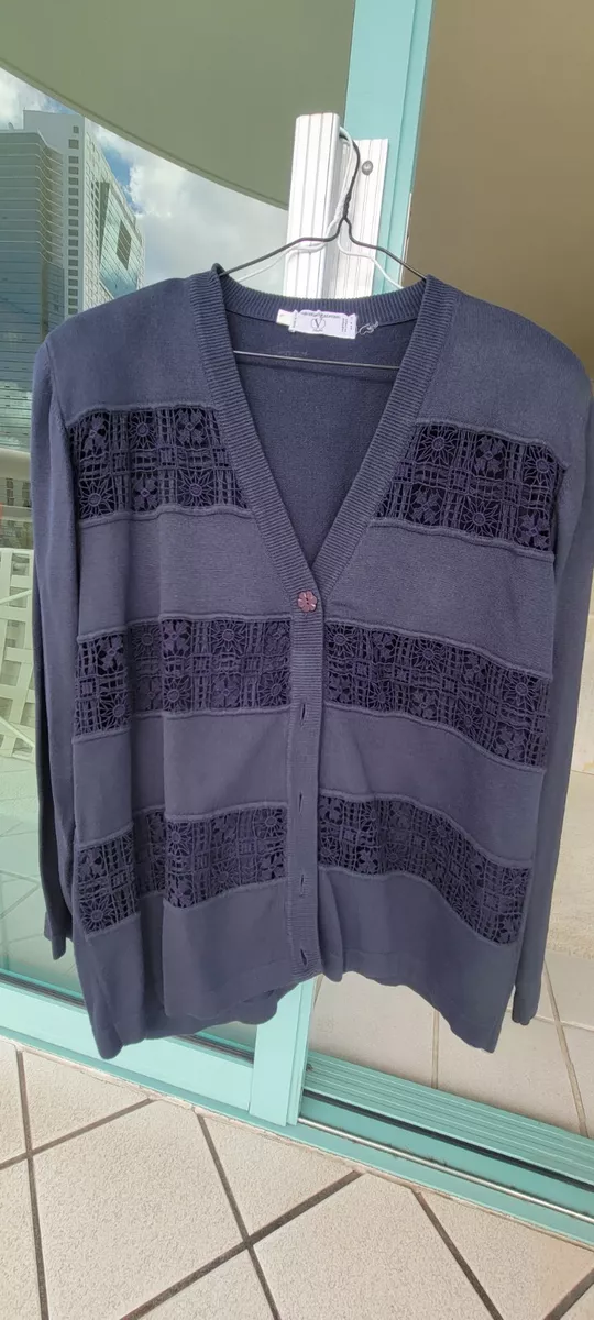 Vintage Valentino Garavanti womens top cardigan shell set navy