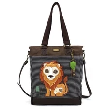 CHALA Canvas Shoulder Work Tote with Crossbody Strap - Lion, Blue Stripe NWT